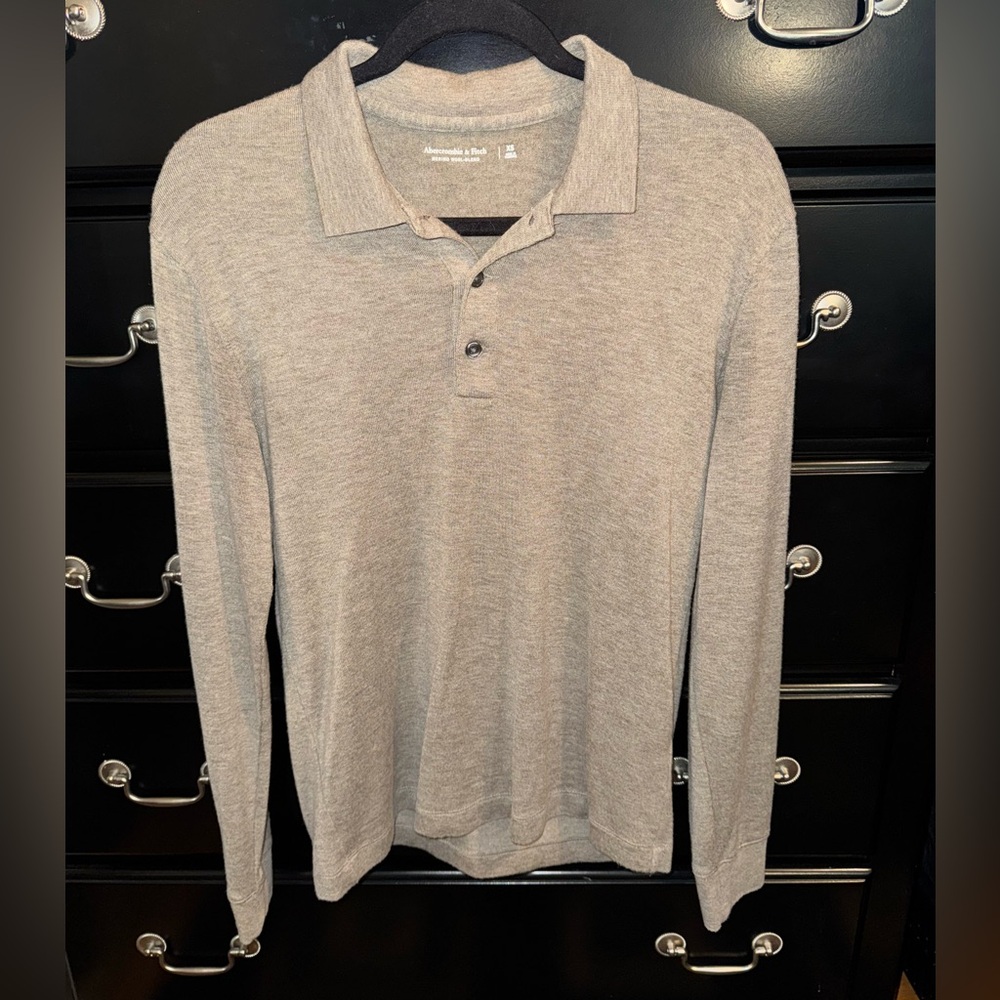 Abercrombie and Fitch Merino Wool Blend Taupe Long Sleeve Polo - Size XS